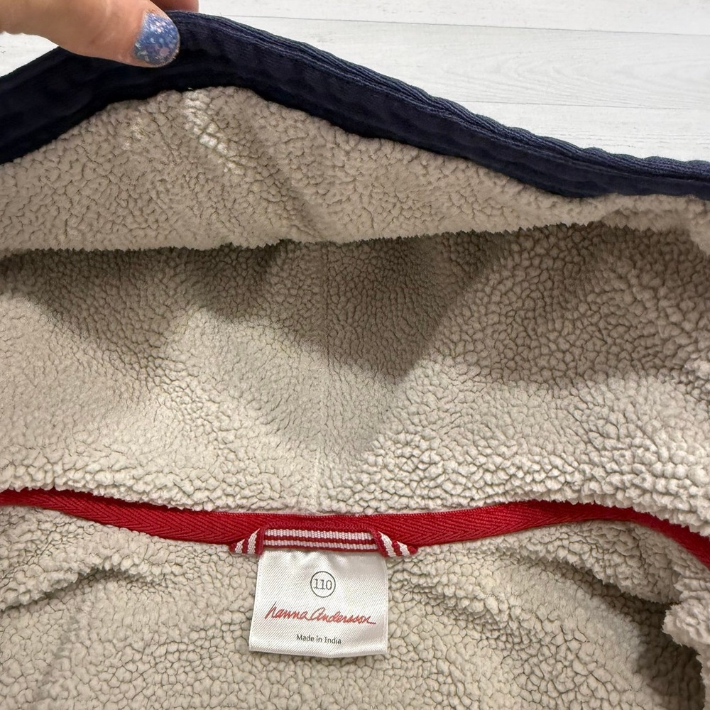 Hanna Andersson kids navy blue Sherpa lined zip up jacket 110/5 - Picture 5 of 9